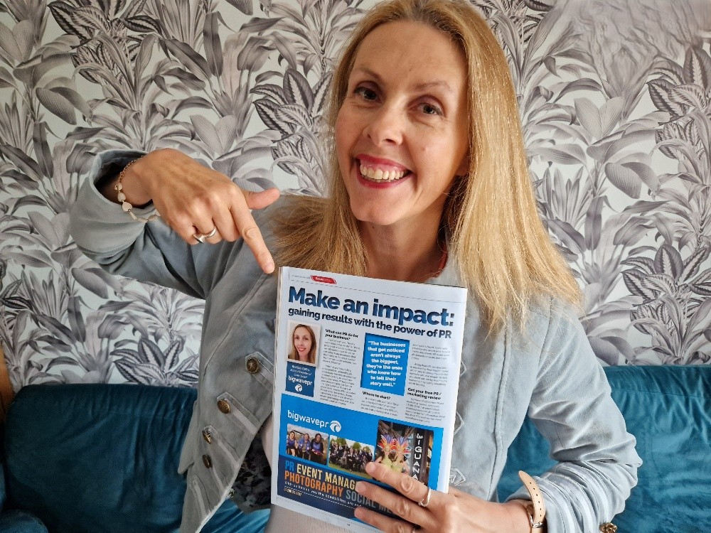 Hilary Collins, MR Big Wave PR showcasing article in Business Times in Essex